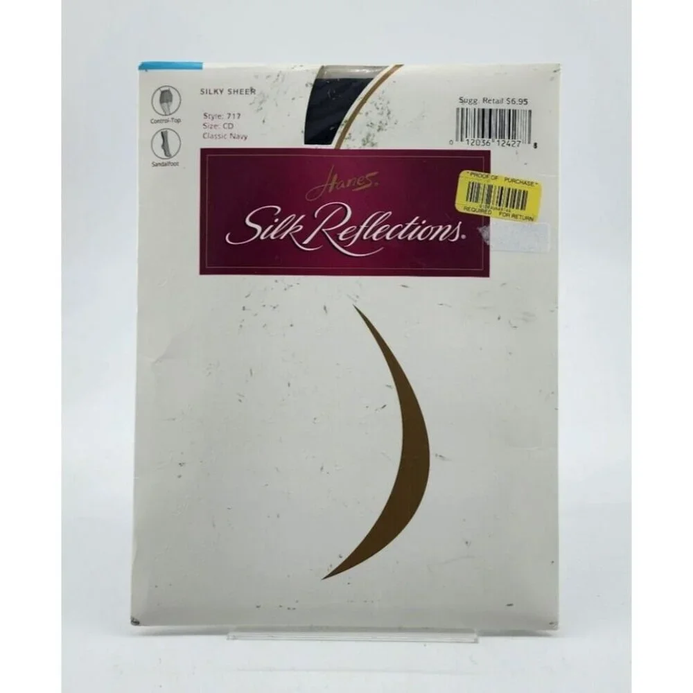 Hanes Silk Reflections Silky‎ Sheer Control Top Sandalfoot Pantyhose 717 Navy CD